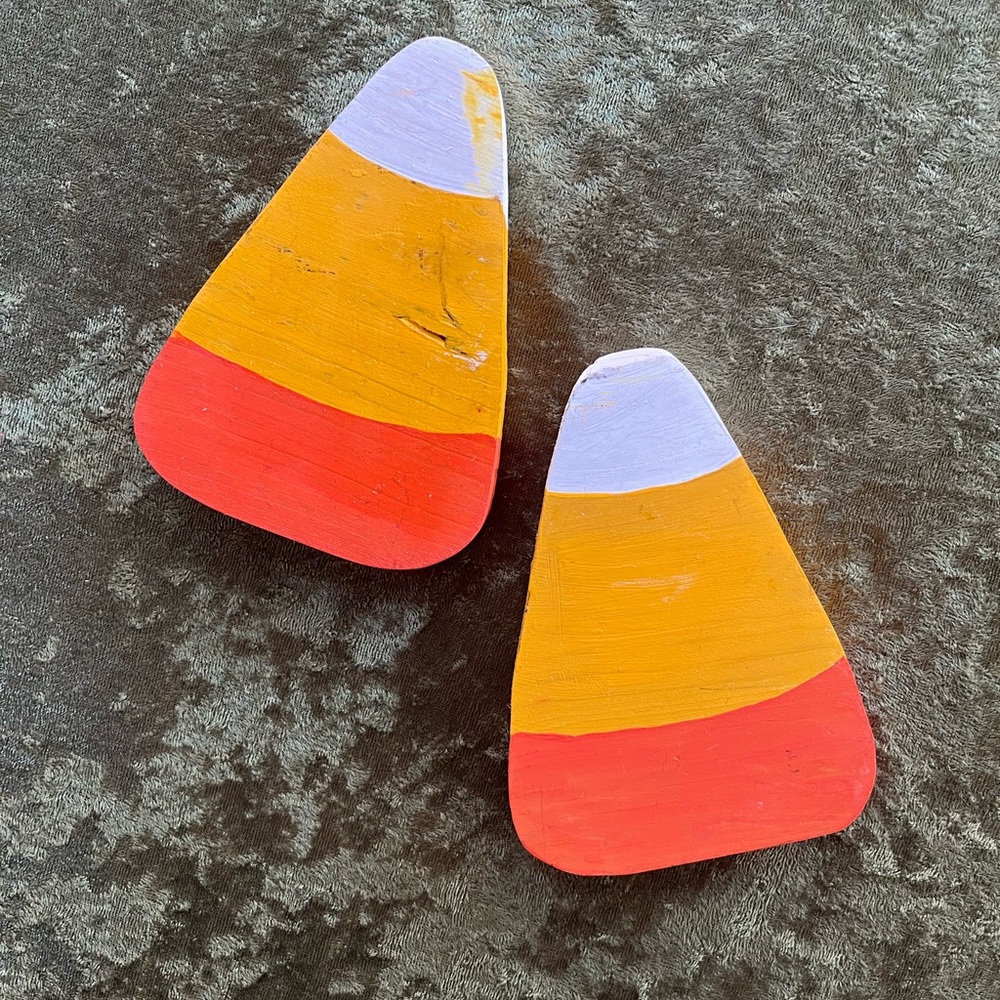 Fall Candy Corn Autumn Wooden Halloween 2pc Home Decor Trinkets - Picture 3 of 6